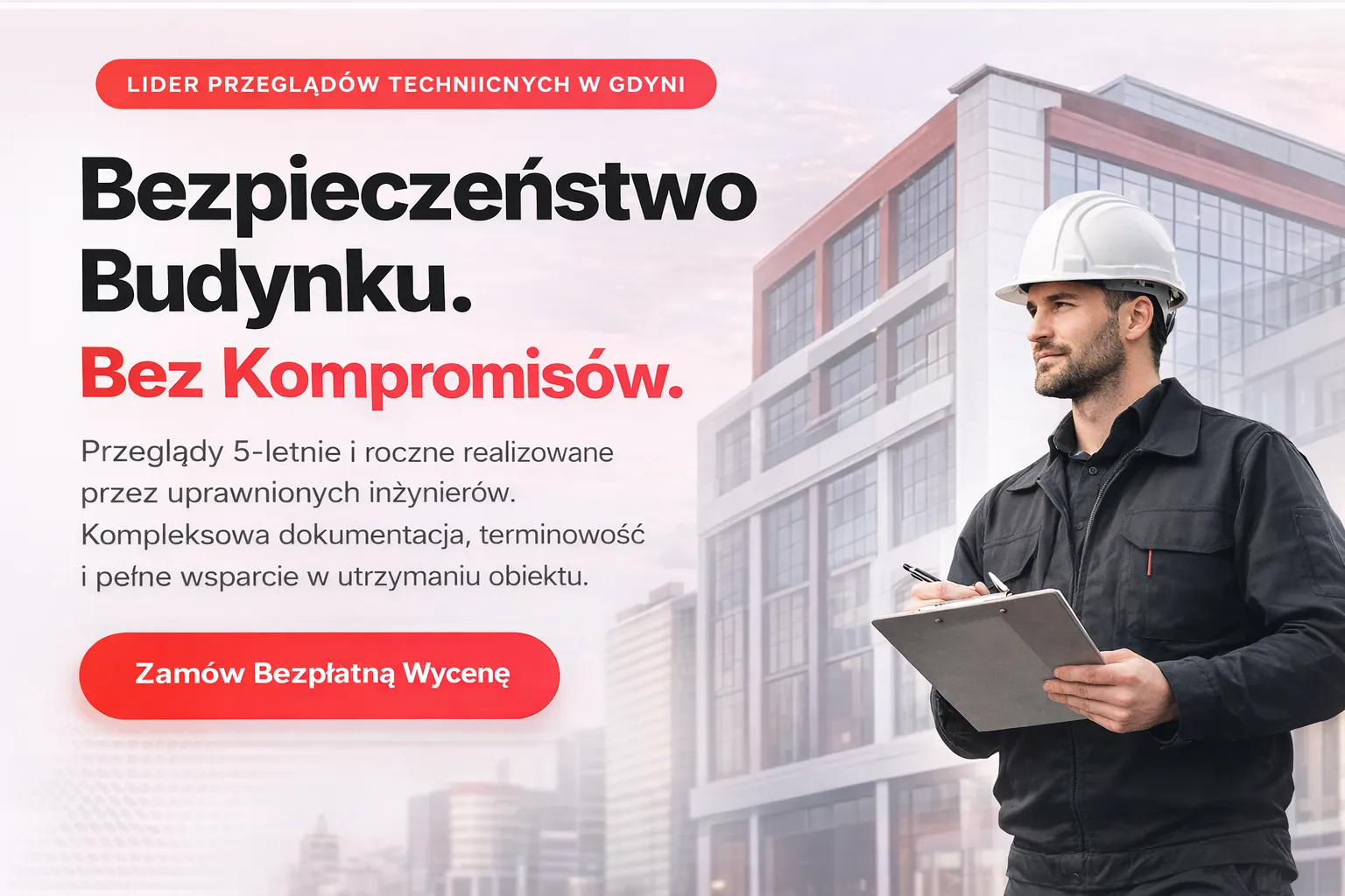 Inżynier budownictwa przed rozpoczęciem 5-letniego przeglądu technicznego budynku